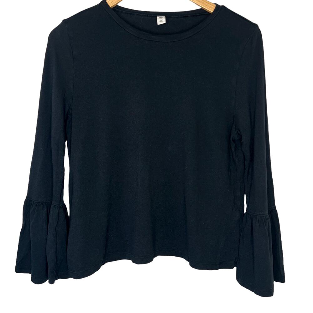 BP Women's Medium Shirt Black Crew Neck Bell Sleeve Pullover Relaxed feminine